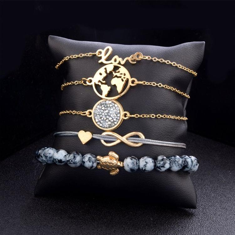 5 PCS/Set Love Crystal Beads Chain Multilayer Pendant Gold Bracelet(Gold)