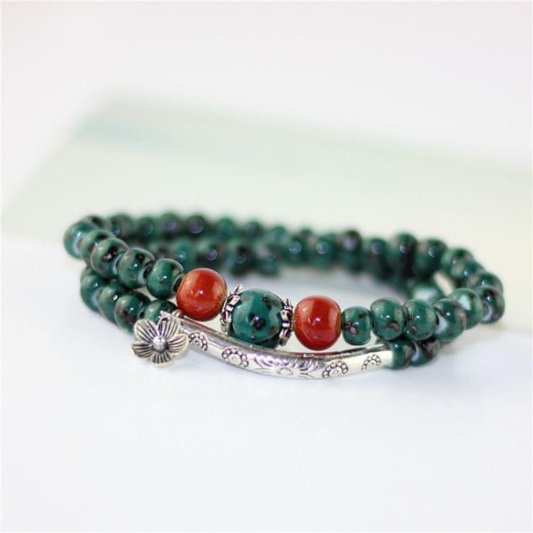 Flower Ceramic Beads Double Natural Stone Charm Handmade Bracelets(Red Color)