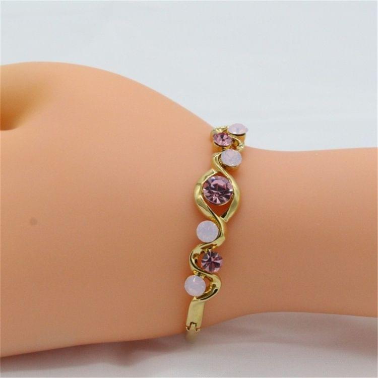 Gold-Plated Twisted Pink Crystal Buckle Bracelet