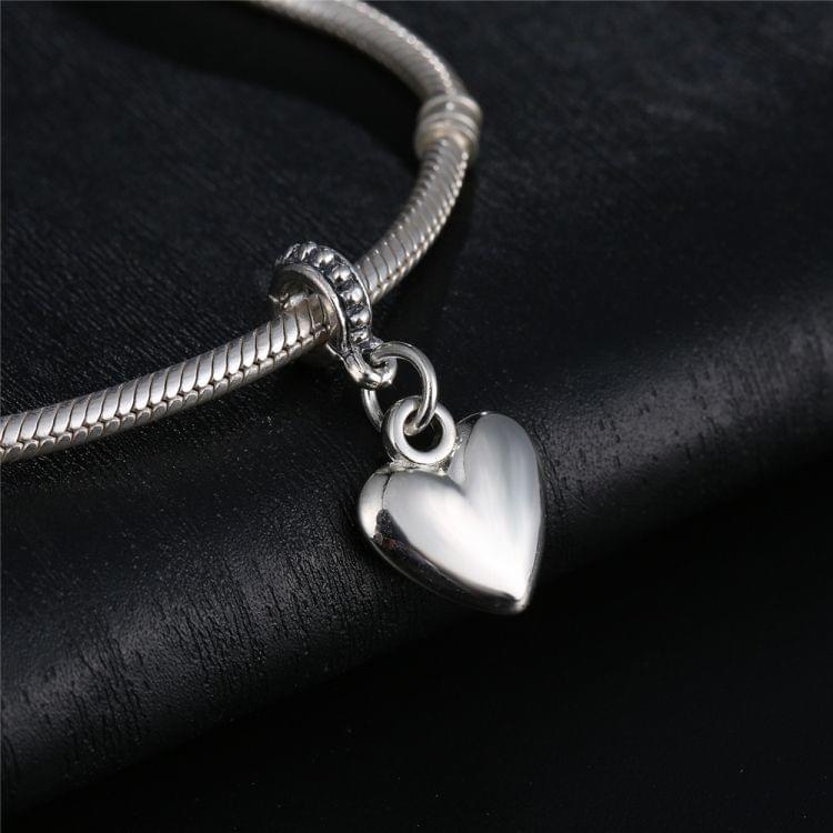 20 PCS Heart Shape Smooth Surface Bead Silvering Big Hole Charm Pendants Fit Necklace