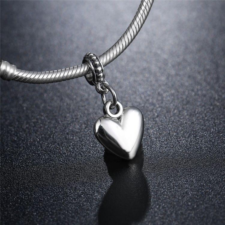 20 PCS Heart Shape Smooth Surface Bead Silvering Big Hole Charm Pendants Fit Necklace