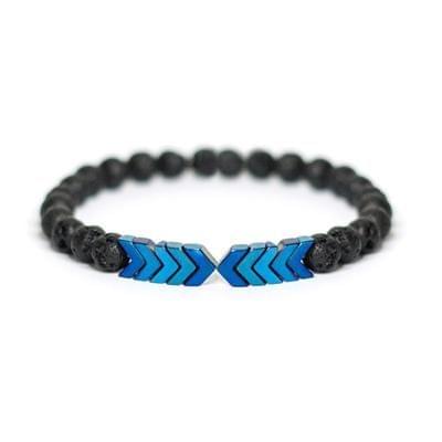 2 PCS Volcanic Lava Stone Essential Yoga Magnet Arrow Beads Bracelets Bangle(Light Blue)