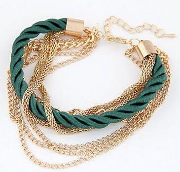 Fashion Multilayer Charm Bracelet Exaggerated Handwoven Rope Bracelet(Green)