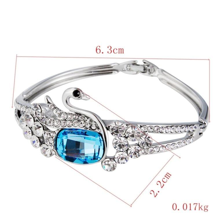 Silver Plated Zircon Inset Egg Shaped Blue Crystal Swan Buckle Bracelet