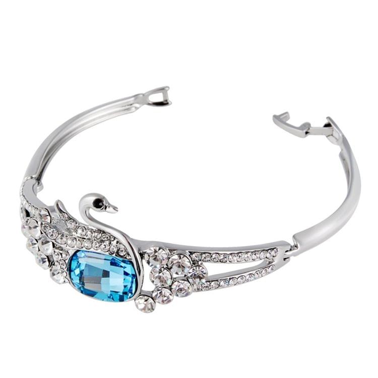 Silver Plated Zircon Inset Egg Shaped Blue Crystal Swan Buckle Bracelet