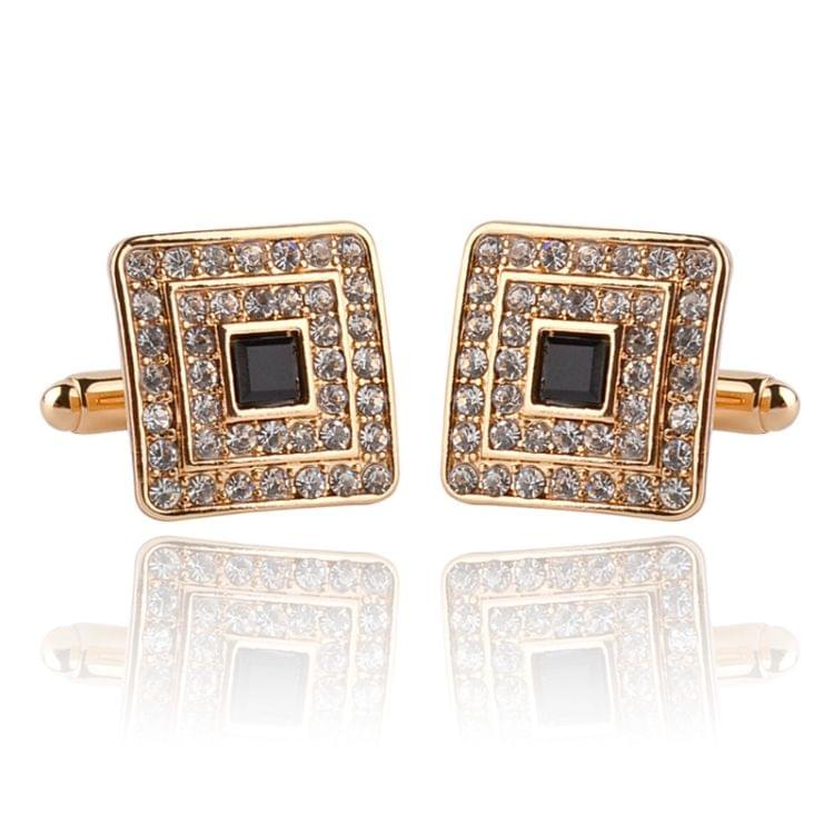 Classic Luxury Rhinestone Crystal Square Custom Enamel Men Cufflink Male French Shirt Cuff links Wedding(Light Yellow Gold Color)