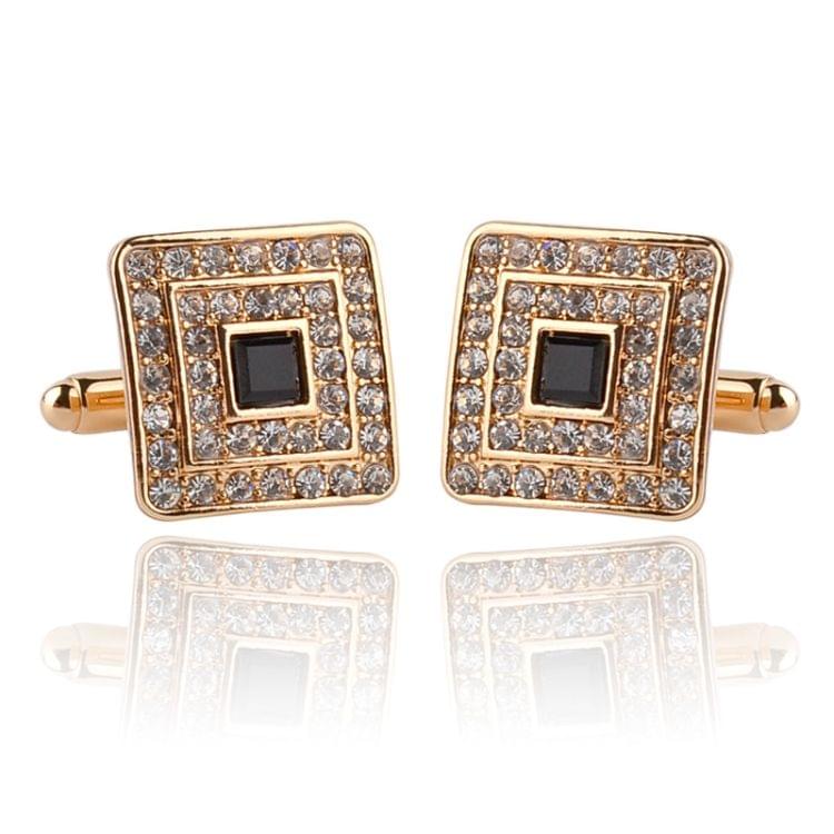 Classic Luxury Rhinestone Crystal Square Custom Enamel Men Cufflink Male French Shirt Cuff links Wedding(Light Yellow Gold Color)