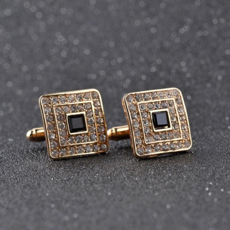 Classic Luxury Rhinestone Crystal Square Custom Enamel Men Cufflink Male French Shirt Cuff links Wedding(Light Yellow Gold Color)