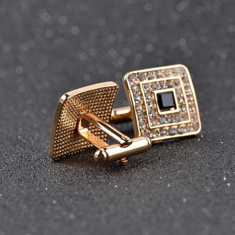 Classic Luxury Rhinestone Crystal Square Custom Enamel Men Cufflink Male French Shirt Cuff links Wedding(Light Yellow Gold Color)