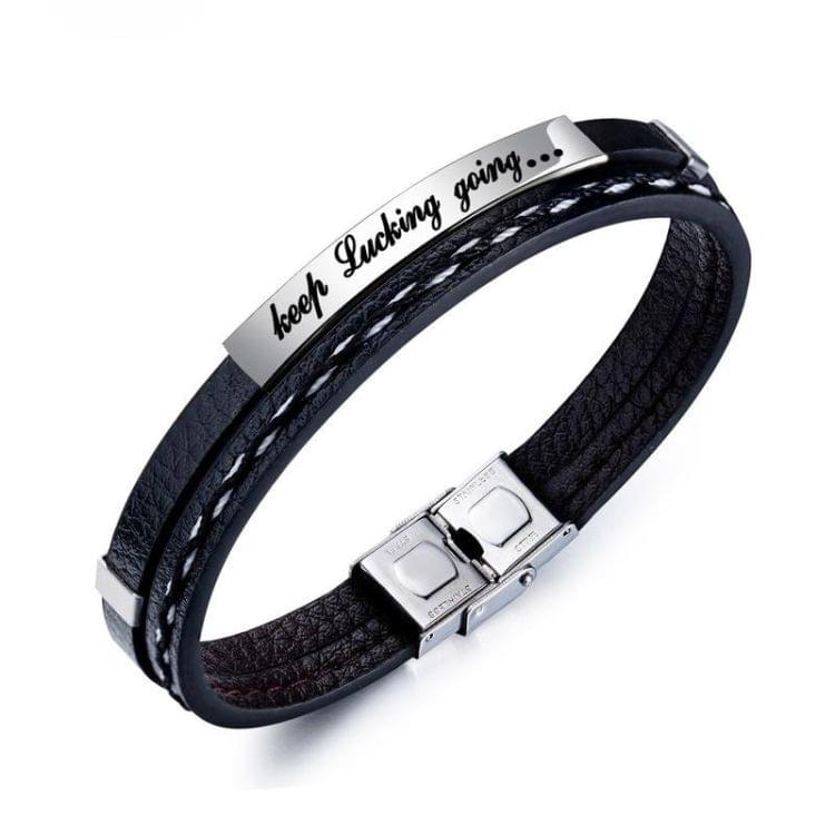 OPK Inspirational Titanium Steel Leather Bracelet for Men (Steel Color)