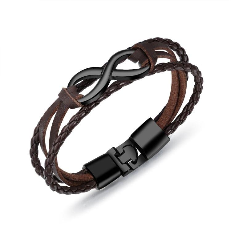 OPK Multilayer Weave Eternal 8-type Leather Bracelet for Men(Brown Black)