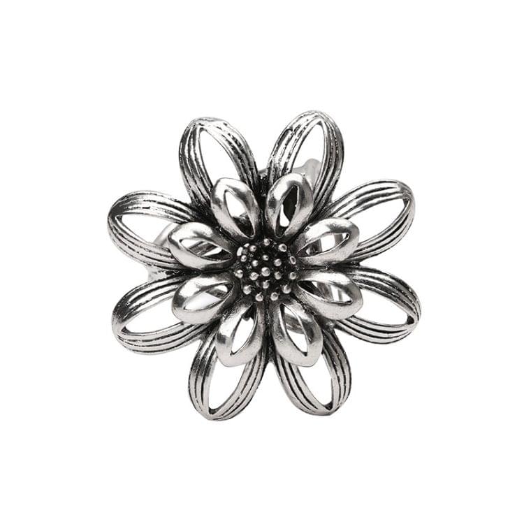 Retro Flower Three-Ring Silk Scarf Button(Silver)