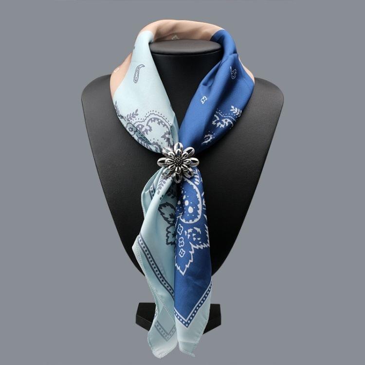 Retro Flower Three-Ring Silk Scarf Button(Silver)