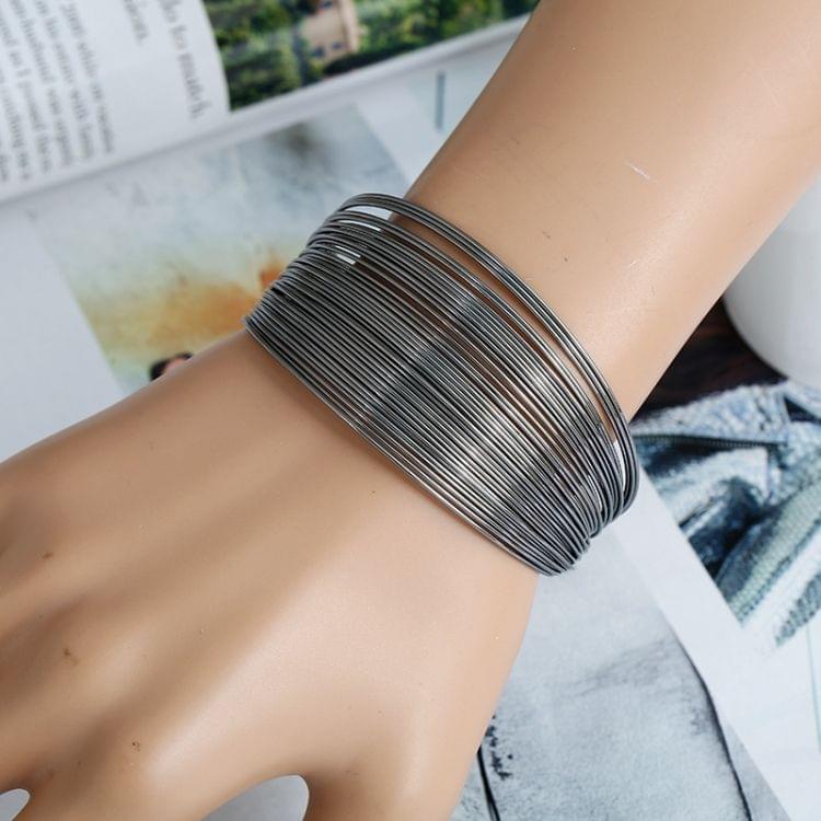 Multilayer Metal Wire Cuff Bangle Opened Maxi Punk Bangle Bracelet(Black)