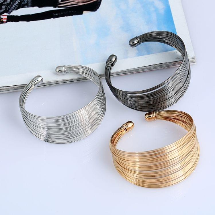 Multilayer Metal Wire Cuff Bangle Opened Maxi Punk Bangle Bracelet(Black)