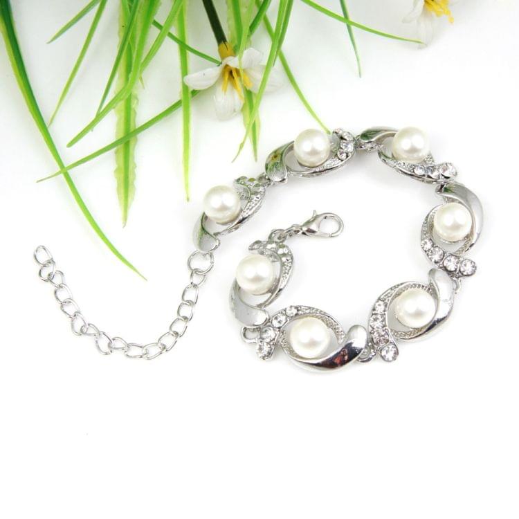 Women Fashion Trendy Pearl Chain Crystal Bracelet(silver)