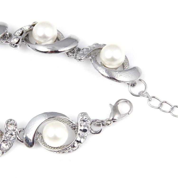 Women Fashion Trendy Pearl Chain Crystal Bracelet(silver)