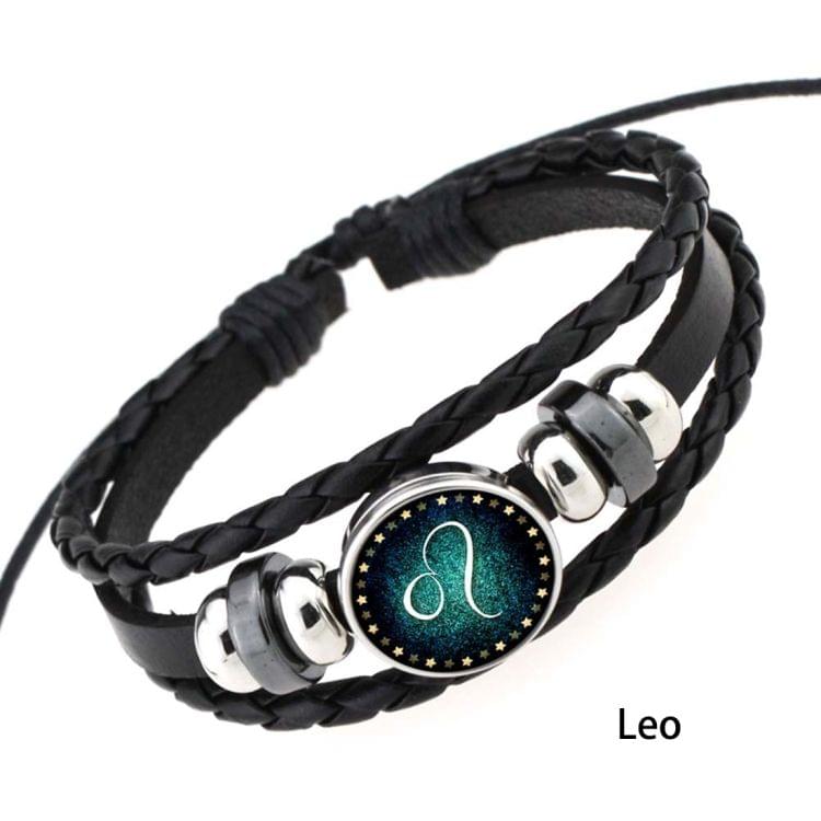 European and American Hand-knitted Beaded Retro DIY Bracelet Leo Constellation Leather Punk Fashion Bracelet