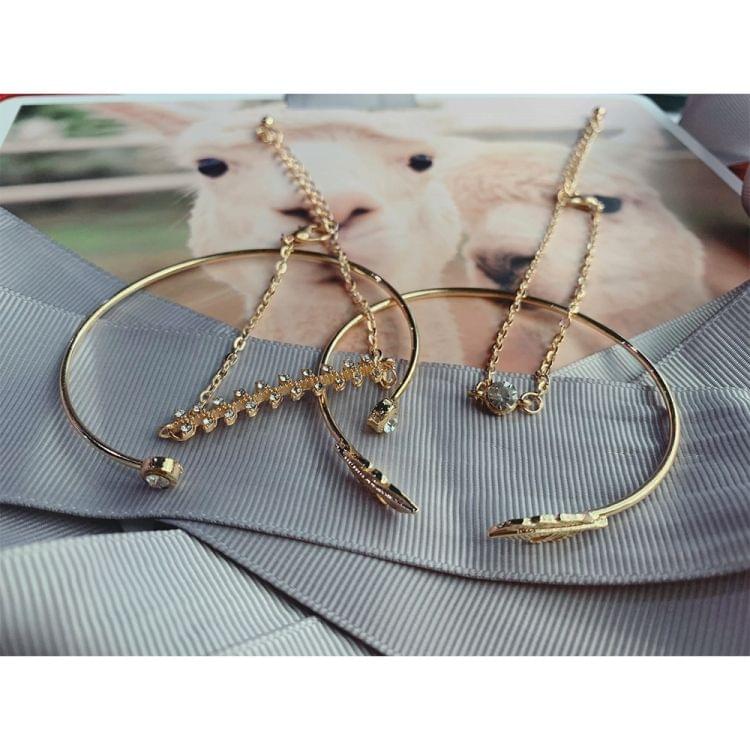 3 PCS Fashion Crystal Leaves Geometric Chain Gold Bracelet Set(Gold)