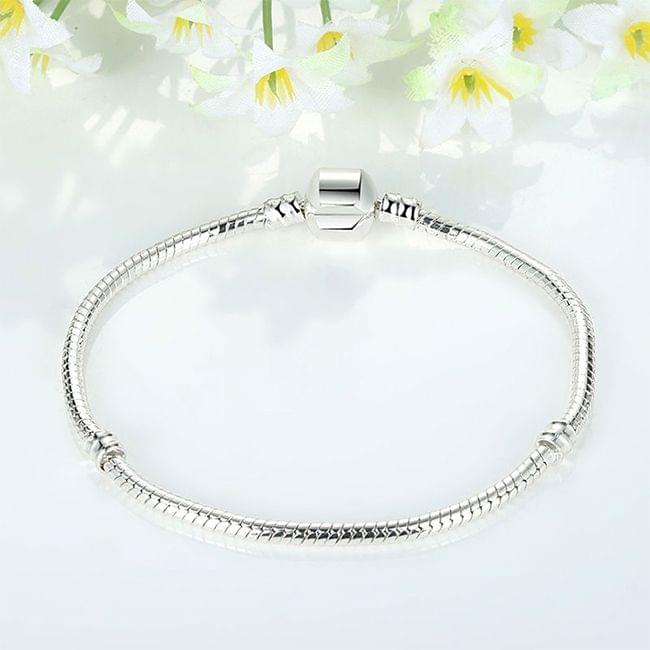 17-21cm Silver Snake Chain Link Bracelet Fit European Charm Pandora Bracelet, Length:18cm(Silver Plated)