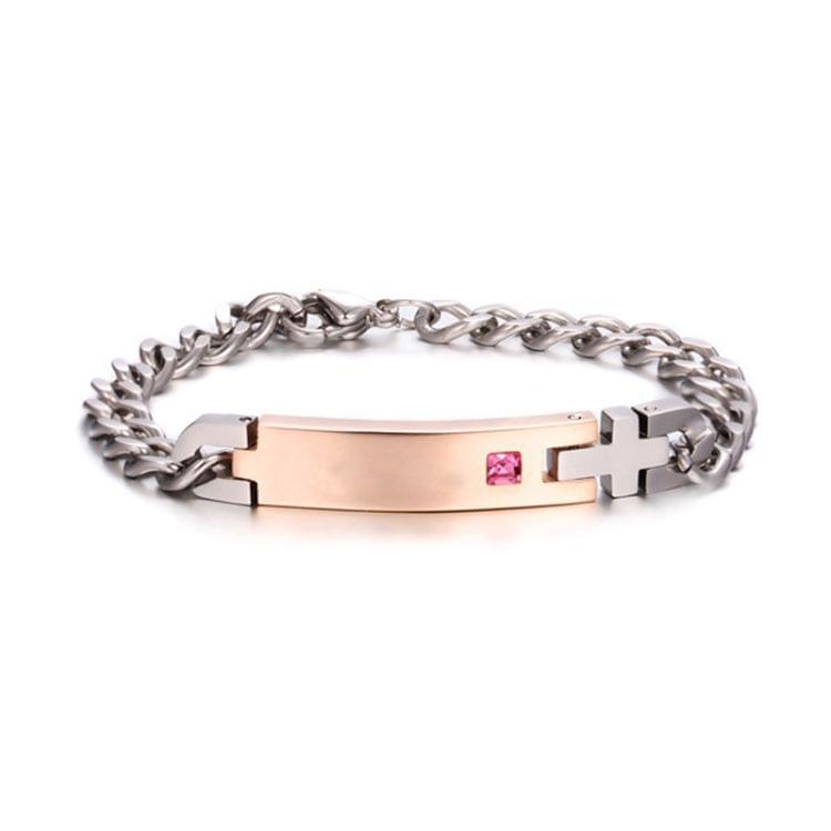 Valentines Day Gift Creative Trendy Titanium Steel Couple Bracelet for Men, No Engraved Words Style (Gold + Red)