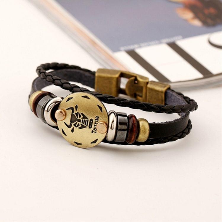 2 PCS Couple Lovers Jewelry Leather Braided Taurus Constellation Detail Hand Chain Bracelet, Size: 21*1.2cm