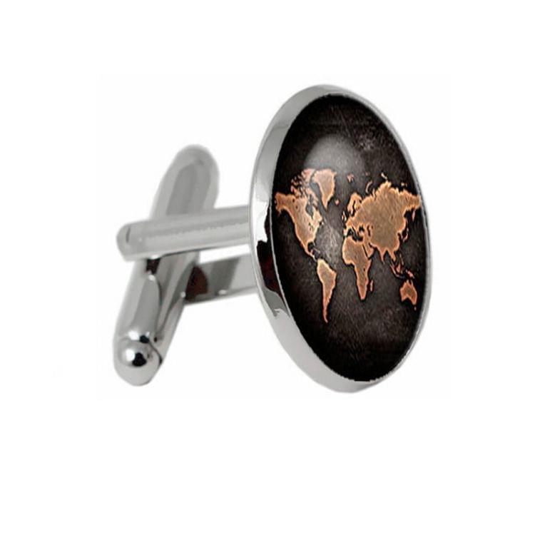 2 PCS World Map Pattern Cufflinks Antique Retro Bronze Cufflinks(Silver)