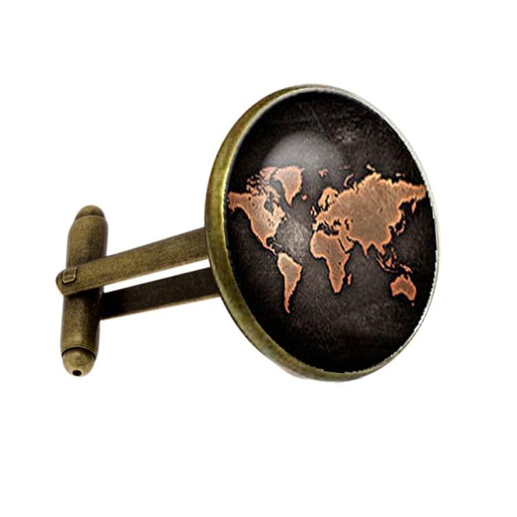 2 PCS World Map Pattern Cufflinks Antique Retro Bronze Cufflinks(Silver)