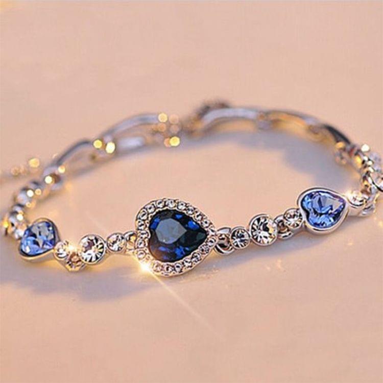 Crystal Rhinestone Heart Simple Bangle Bracelet(Blue)