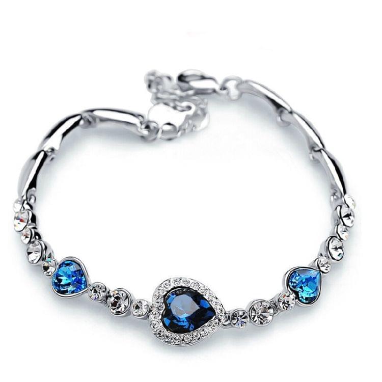 Crystal Rhinestone Heart Simple Bangle Bracelet(Blue)