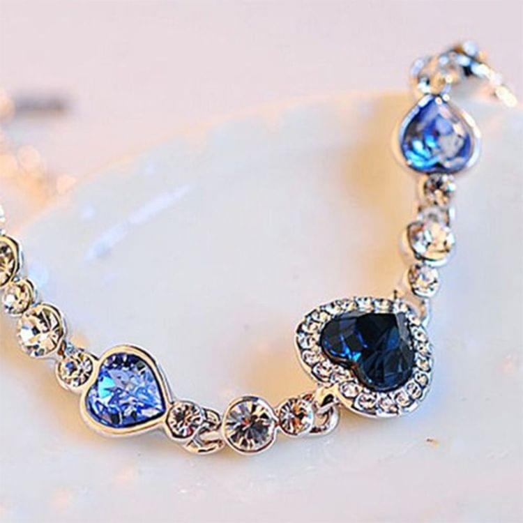 Crystal Rhinestone Heart Simple Bangle Bracelet(Blue)