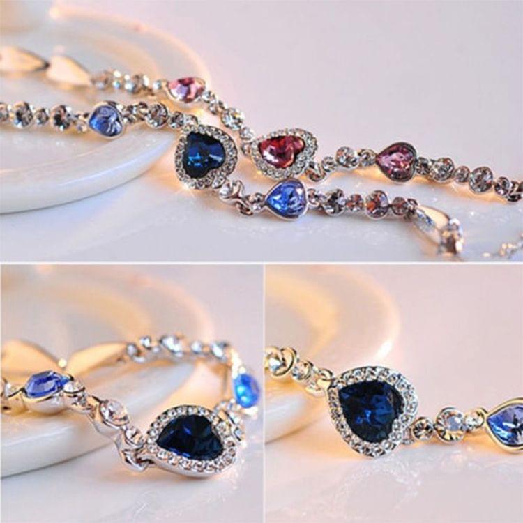Crystal Rhinestone Heart Simple Bangle Bracelet(Blue)