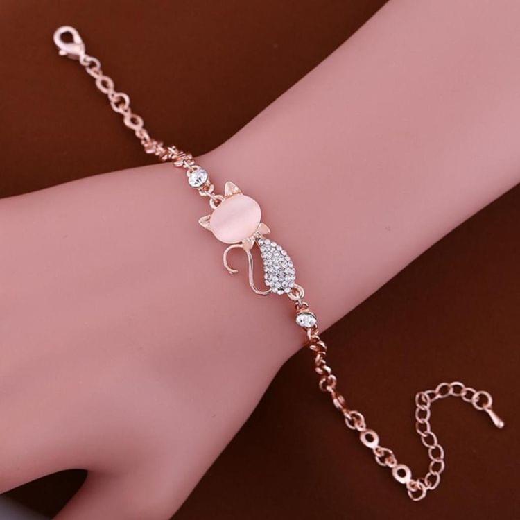 Lovely Cat Pendant Bangle Women Elegant Crystal Opals Rhinestone Bangles