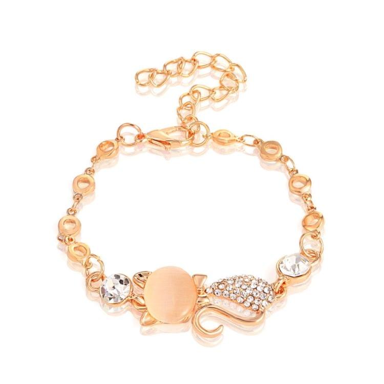 Lovely Cat Pendant Bangle Women Elegant Crystal Opals Rhinestone Bangles