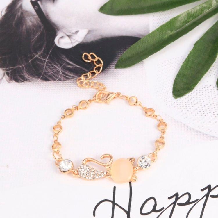 Lovely Cat Pendant Bangle Women Elegant Crystal Opals Rhinestone Bangles