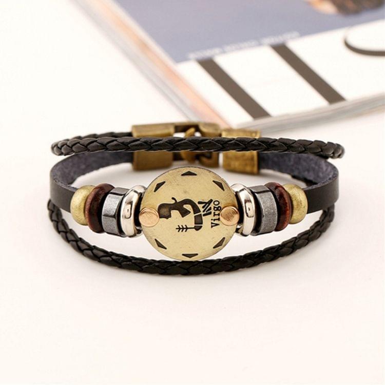 2 PCS Couple Lovers Jewelry Leather Braided Virgo Constellation Detail Hand Chain Bracelet, Size: 21*1.2cm
