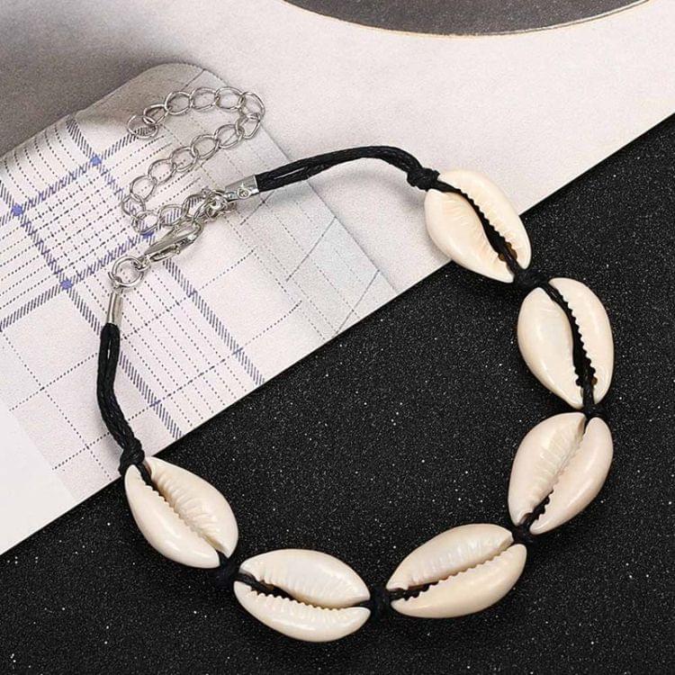 Cowrie Shell Adjustable Fashionable Chain Bracelet for Women(Black)