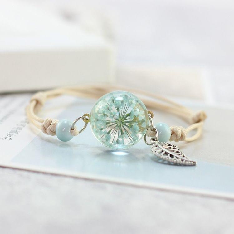 3 PCS Glass Bracelet Weave Lucky Flower Bracelets Handmade Dandelion Woven Dried Flowers Glass Beads Bracelet(One Dandelion)