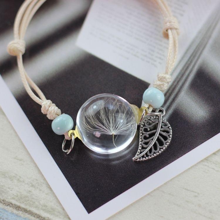 3 PCS Glass Bracelet Weave Lucky Flower Bracelets Handmade Dandelion Woven Dried Flowers Glass Beads Bracelet(One Dandelion)