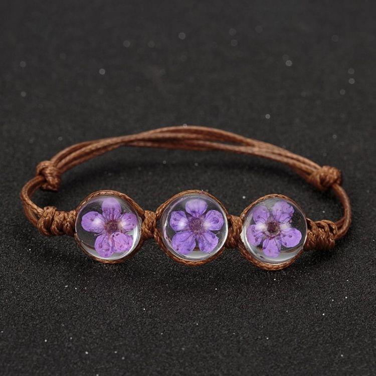 Lucky Handmade Woven Dried Flower Glass Beads Bracelets(Pink)