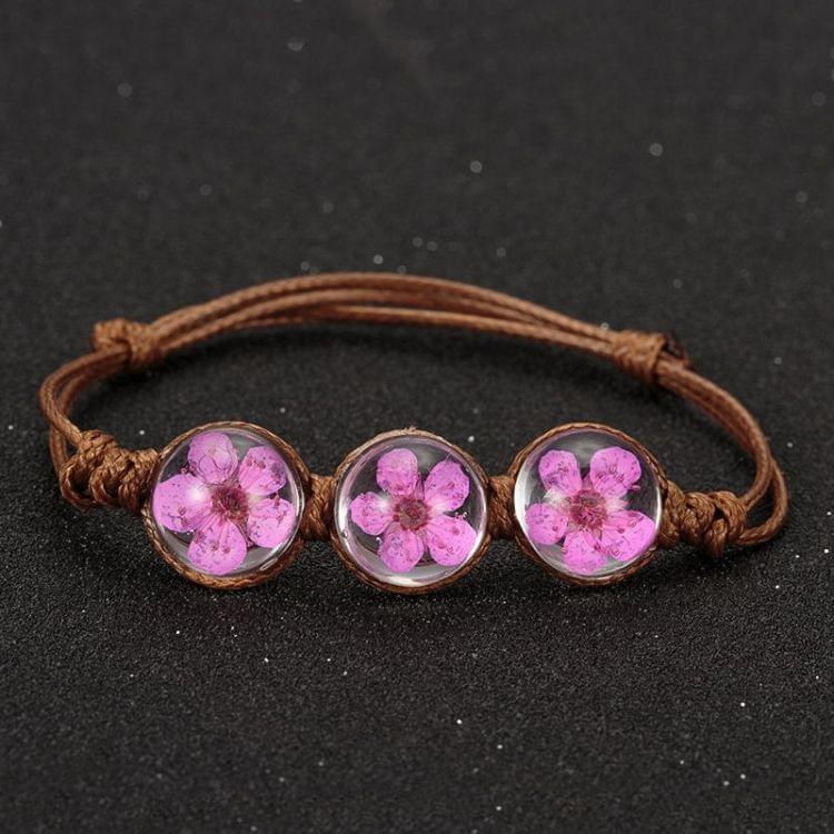 Lucky Handmade Woven Dried Flower Glass Beads Bracelets(Pink)