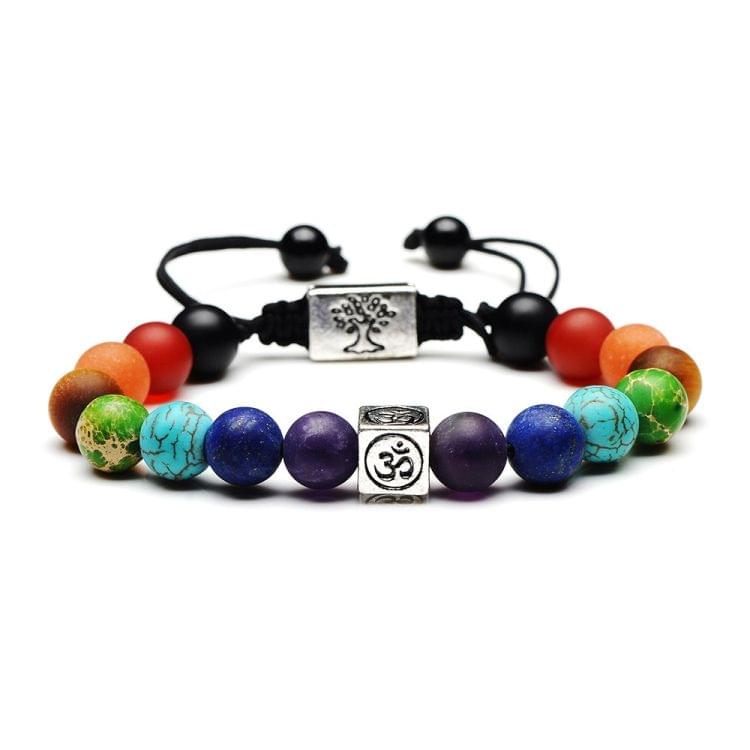 Tree of Life Multicolor Beads Stones Weave Yoga Rope Bracelets(Multicolor silver)
