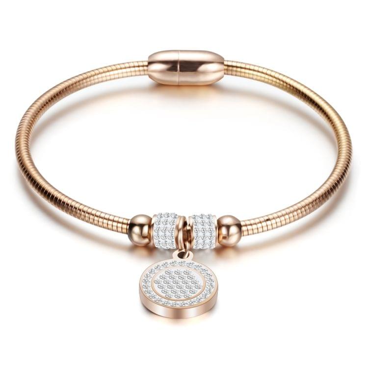 Coin Magnet Clasp with Snake Chain Stainless Steel Bracelet Bangles(Rose Gold)