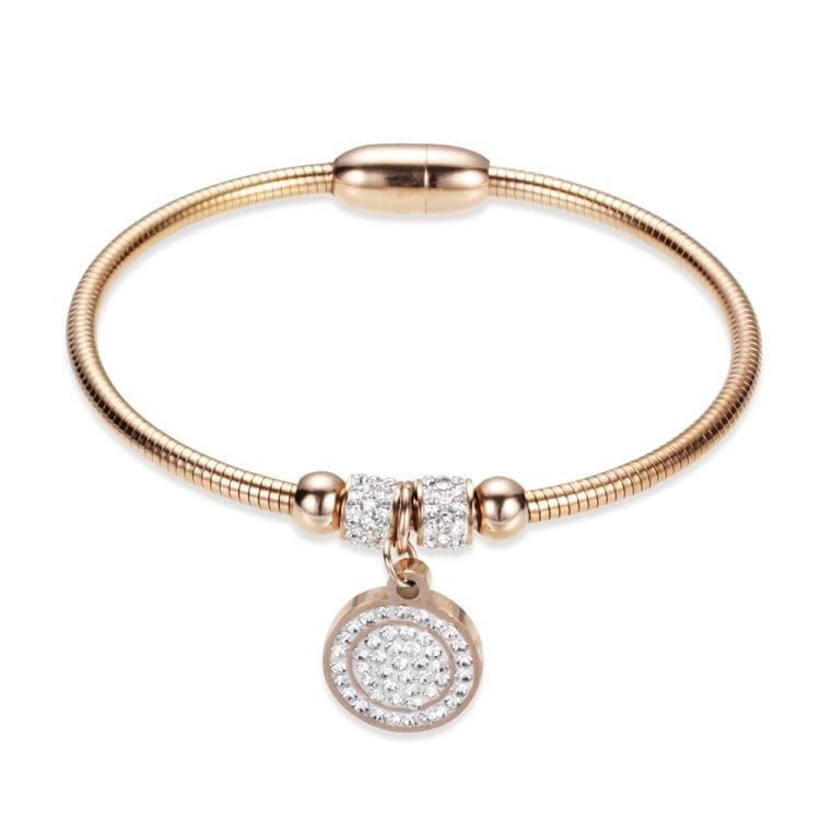 Coin Magnet Clasp with Snake Chain Stainless Steel Bracelet Bangles(Rose Gold)