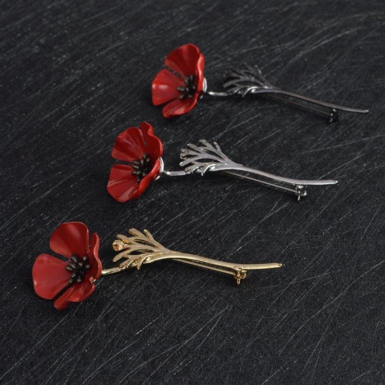 3D Vintage Red Poppy Flower Brooch Pin Collar Corsage Pins Shirt Badge(black)