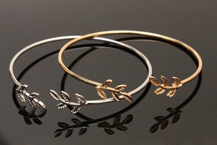 3 PCS Metal Cuff Bracelets Vintage Sweet Leaf Open Adjustable Fashion Bracelet Pulseiras(Gold)