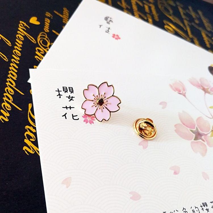 Sweet Cherry Blossom Brooch Drip Flower Collar Pin Badges Clothing Bags Accessories(Black)