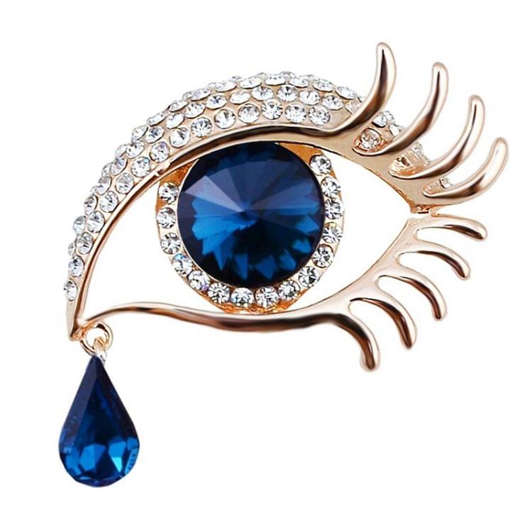 Fashion Angel Tears Brooch Pin Diamond Eyelash Corsage(Silver white diamond blue eyes)