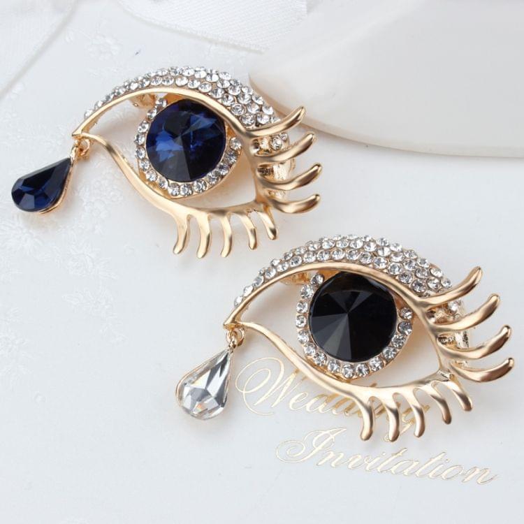 Fashion Angel Tears Brooch Pin Diamond Eyelash Corsage(Silver white diamond blue eyes)