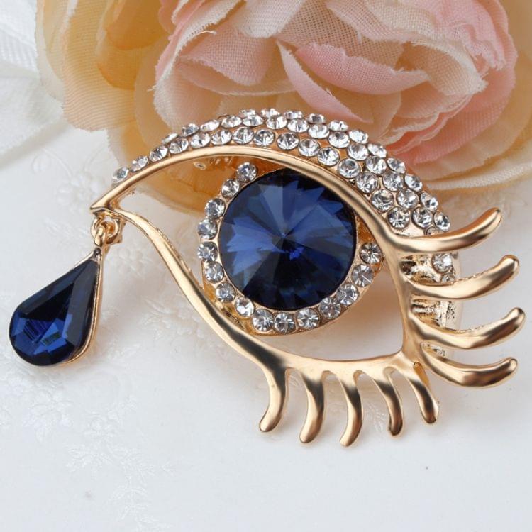 Fashion Angel Tears Brooch Pin Diamond Eyelash Corsage(Silver white diamond blue eyes)